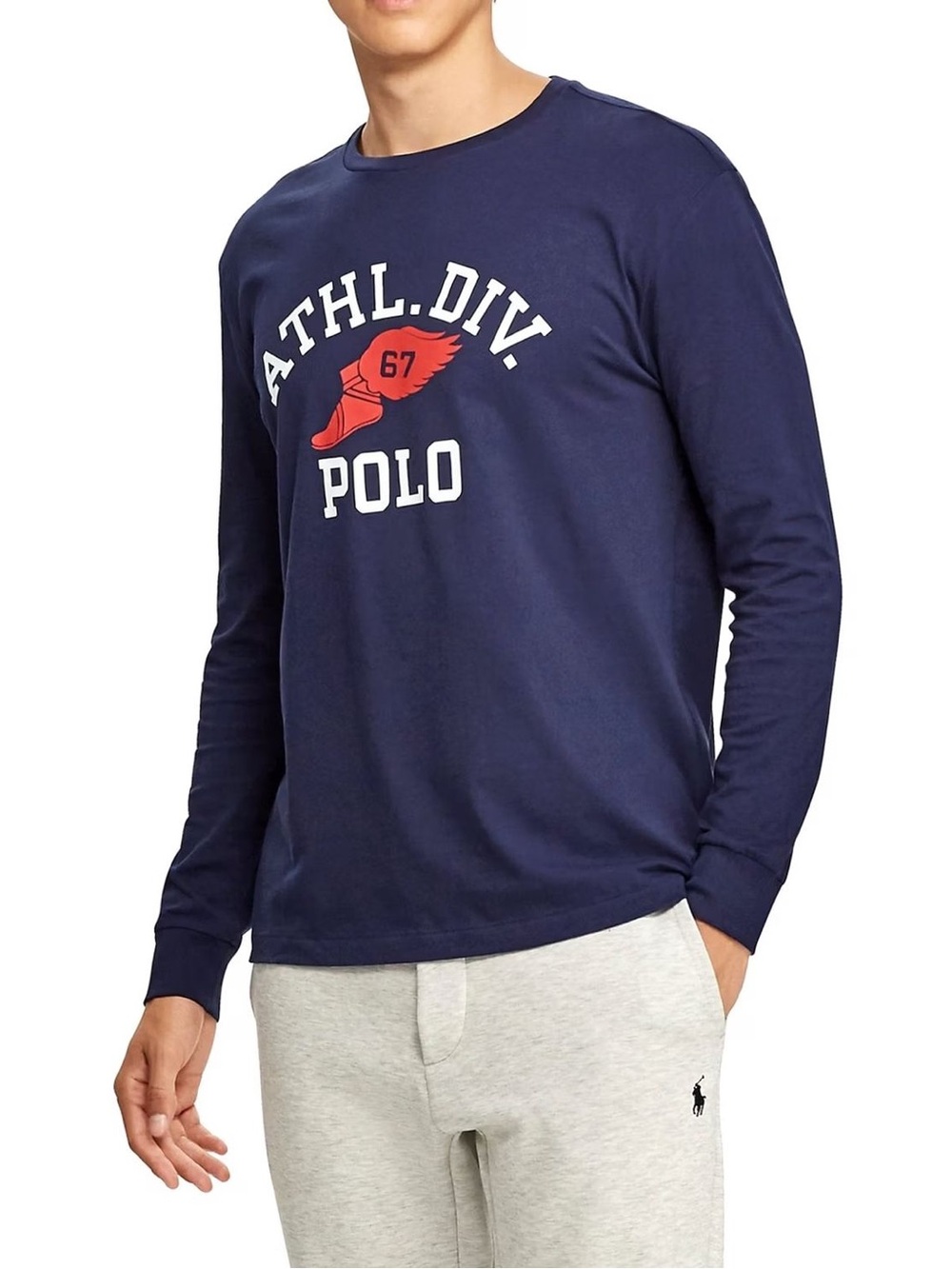 Polo Ralph Lauren Athl Div 67 Graphic Long Sleeve T Shirt Navy Mens Small Preppy